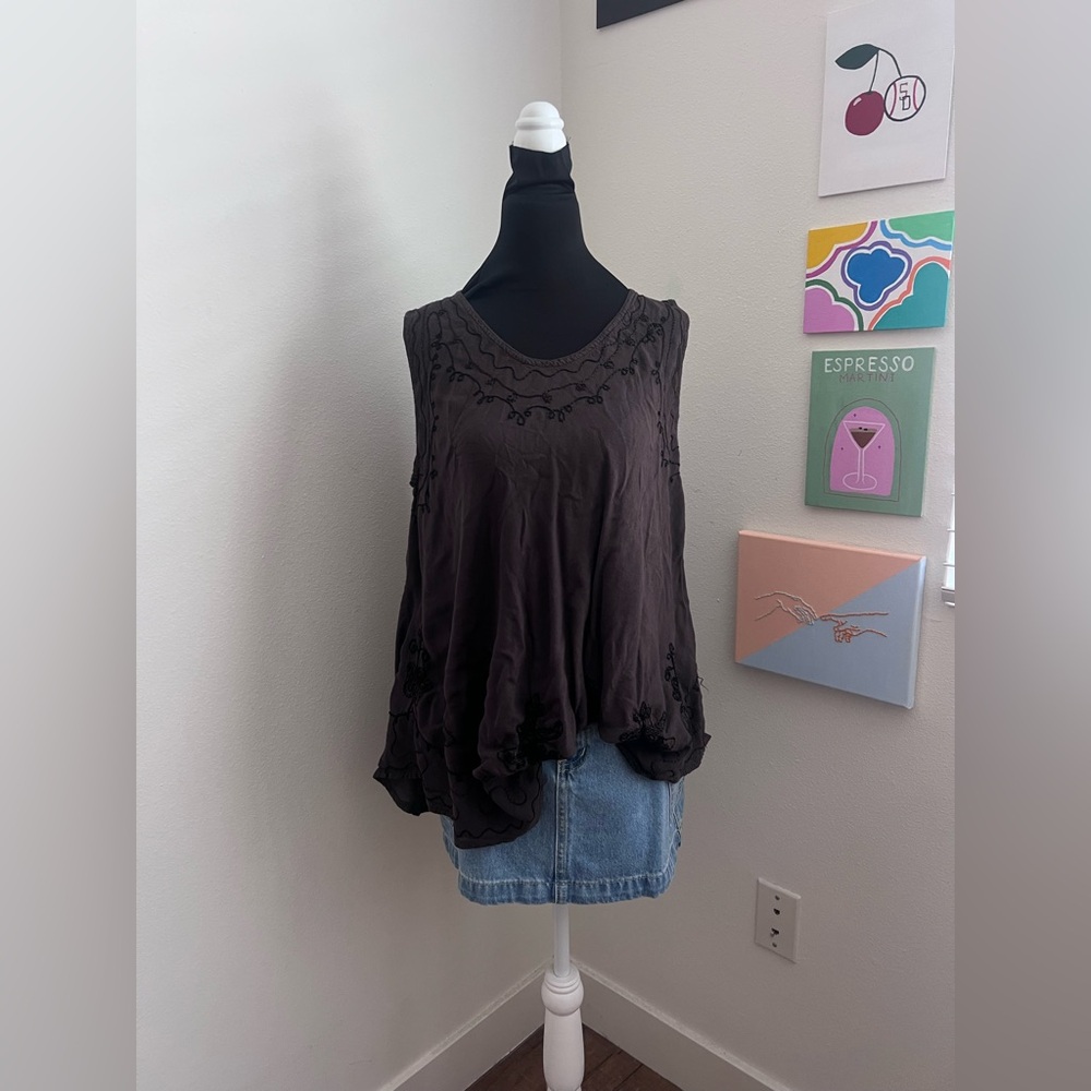 Embroidered Rayon Flowy Tank (One Size)